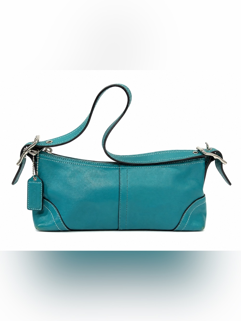 RARE Vintage Coach 8A64 Teal Leather Hampton Demi Baguette